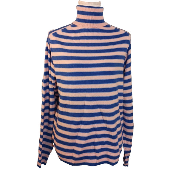 Uniqlo 100% Cashmere Sweater Women's Turtleneck Pale Pink Blue Stripe EUC - Picture 1 of 6